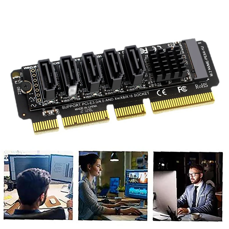 M. 2 NVME PCIE X4/X8/X16, Et 5-Port SATA3.0 6Gb/S JMB585 Kõvaketas Expansion Kaart Bitcoin Kaevandamine Emaplaadi 5