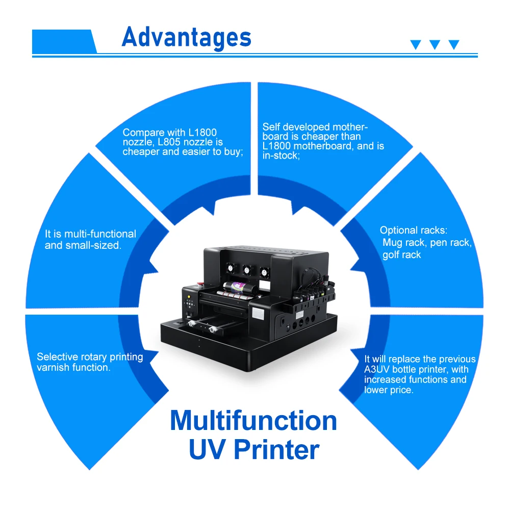 A3 UV Flatbed Printer UV Trükkimise Masin A3 UV Pudel Printeriga, millel on Lakk Mõju A3 UV Printer Pudel Puidust Metallist 3