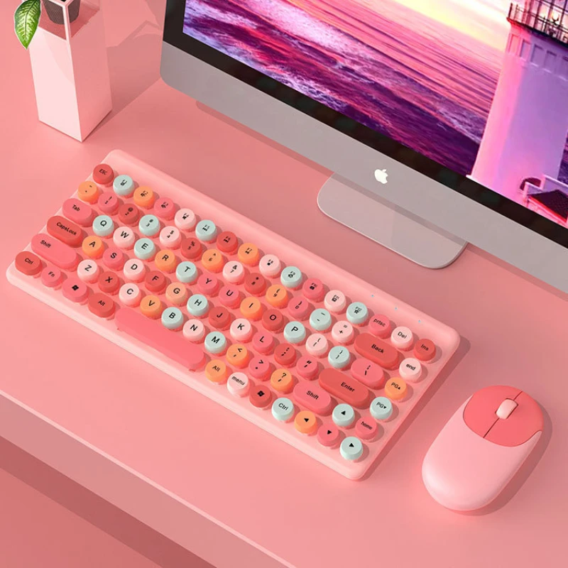 Värvi klaviatuuri huulepulk punk 2.4 G juhtmeta Bluetooth-klaviatuur-hiir-arvuti komplekt tüdrukutele armas Kontor 1