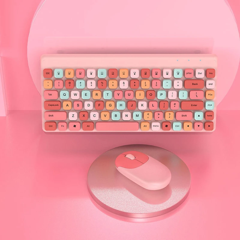 Värvi klaviatuuri huulepulk punk 2.4 G juhtmeta Bluetooth-klaviatuur-hiir-arvuti komplekt tüdrukutele armas Kontor 2