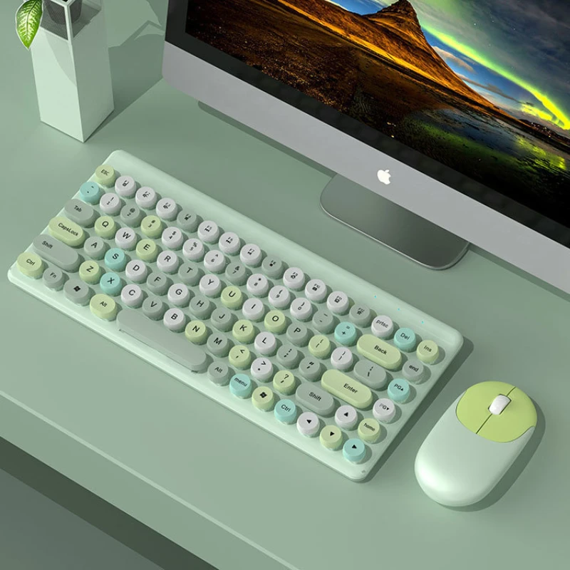 Värvi klaviatuuri huulepulk punk 2.4 G juhtmeta Bluetooth-klaviatuur-hiir-arvuti komplekt tüdrukutele armas Kontor 3