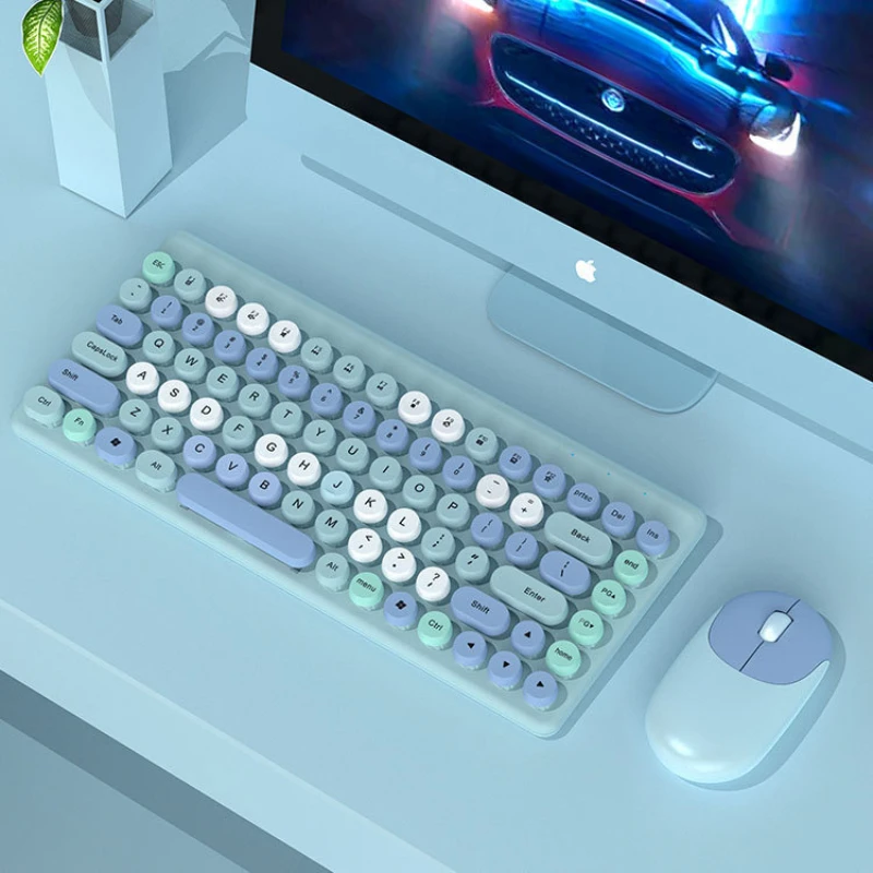 Värvi klaviatuuri huulepulk punk 2.4 G juhtmeta Bluetooth-klaviatuur-hiir-arvuti komplekt tüdrukutele armas Kontor 4
