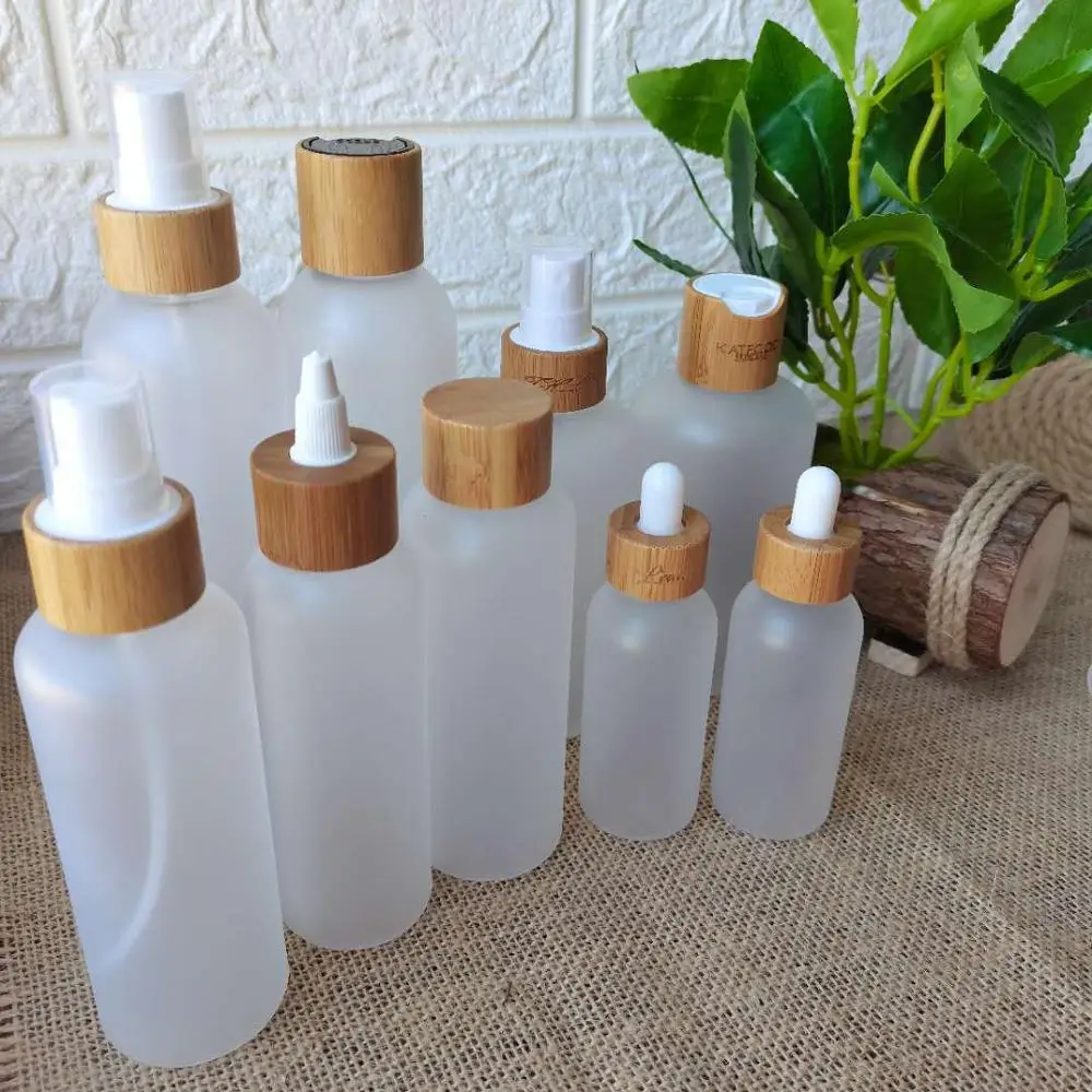 Custom Pakendi Plastikust Kosmeetika Tühi Pump Pudel Spray bambuse kaane kork 60ml 120ml 150ml 250ml naha hooldus pakkimine 1