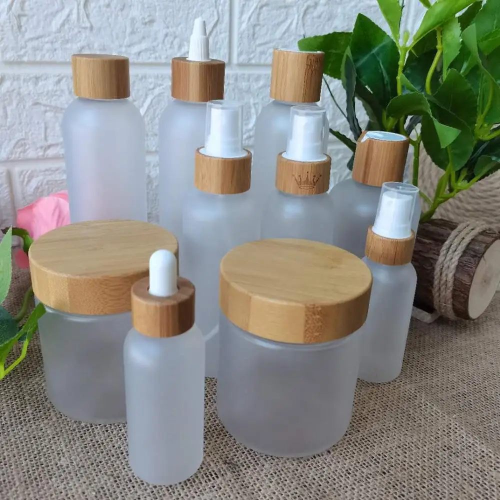 Custom Pakendi Plastikust Kosmeetika Tühi Pump Pudel Spray bambuse kaane kork 60ml 120ml 150ml 250ml naha hooldus pakkimine 2