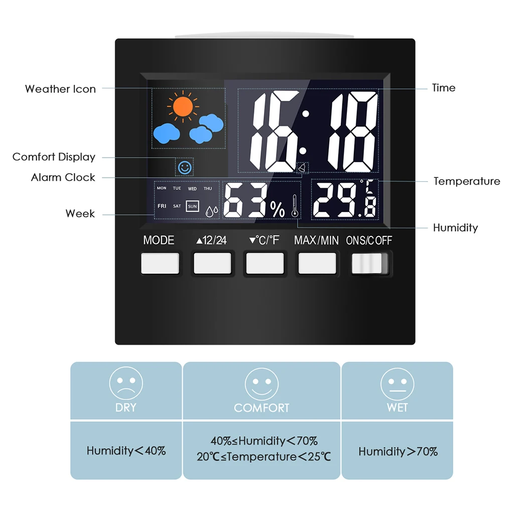 LCD Äratuskell Termomeeter Plastikust Digitaalse Ilm Decor Kalender 2