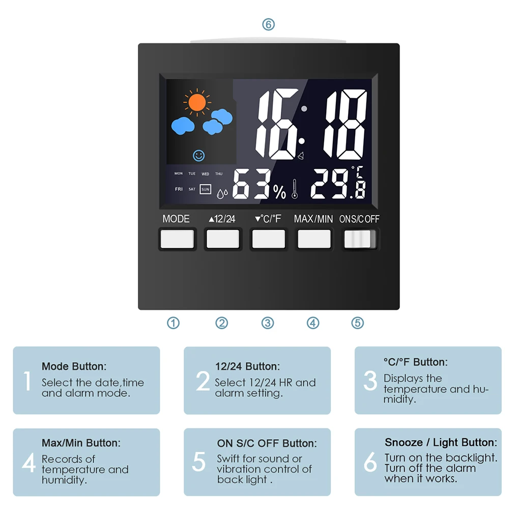 LCD Äratuskell Termomeeter Plastikust Digitaalse Ilm Decor Kalender 3