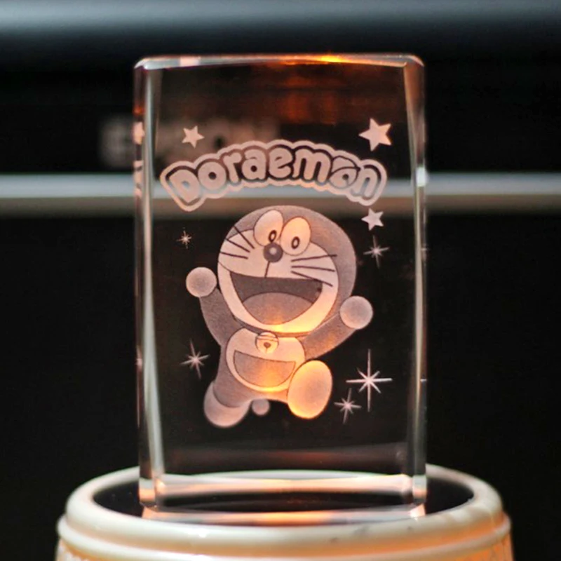 Lahe Multikas Doraemon Sisemine Nikerdatud Ruut Kristall Ornament Baasi Kerge Desktop Home Decor Jõulud Käsitöö Lapse Sünnipäev Kingitused 1