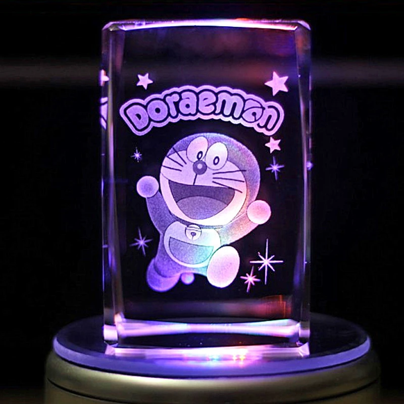 Lahe Multikas Doraemon Sisemine Nikerdatud Ruut Kristall Ornament Baasi Kerge Desktop Home Decor Jõulud Käsitöö Lapse Sünnipäev Kingitused 2