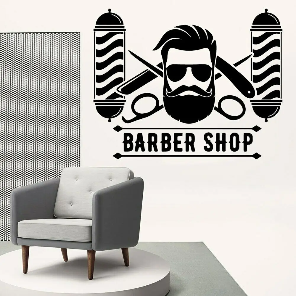 Barber Shop Märk Ilu Barber shop Seinast, Seinamaal Eemaldatav Seina Decal Teenetemärgi Tarvikud Murals Juuksur Logo Mees Koobas Y1404 0