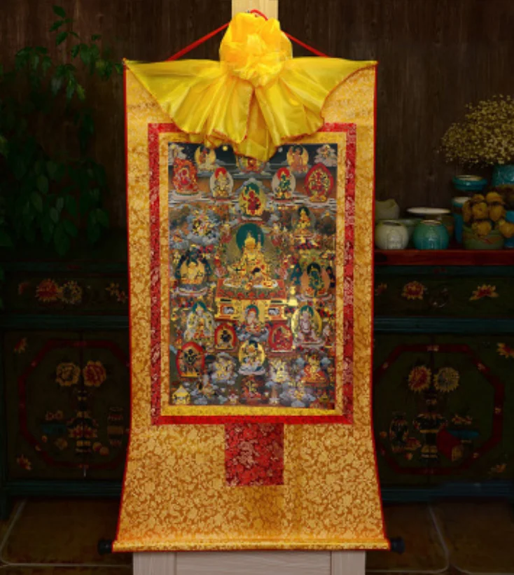 Budismi Prindi Silk Gild Thangka Thanka Budismi Padmasambhava, 0