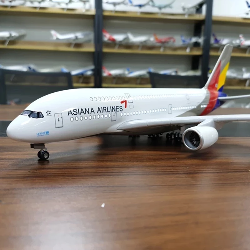 46CM 1/160 Skaala A380-korea Lennuk ASIANA Lennufirma Mudel W LED Valgus ja telik Valatud Plastist Vaik Õhusõiduki Mänguasi 2