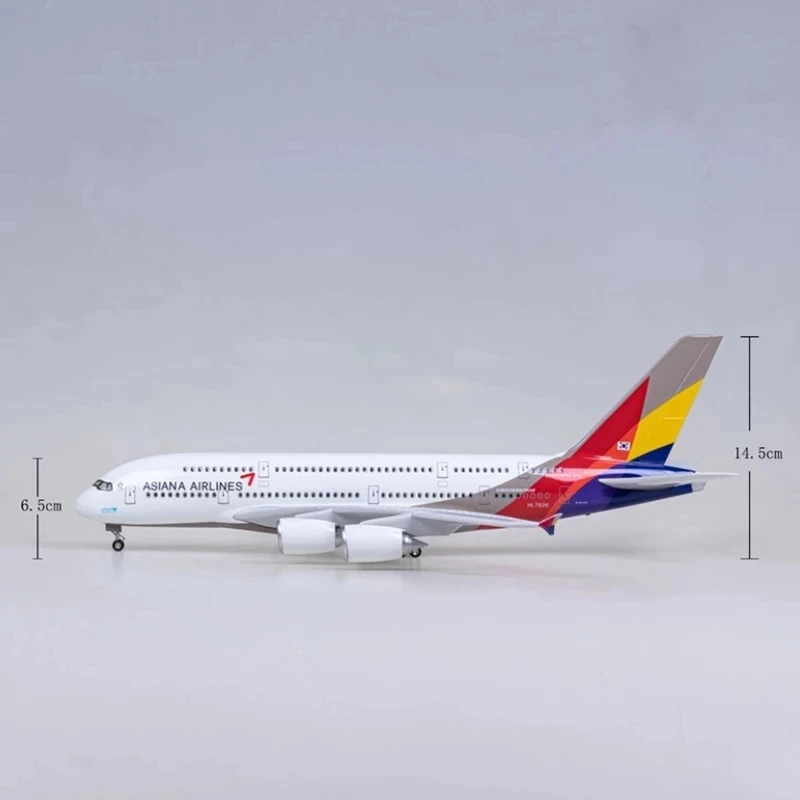 46CM 1/160 Skaala A380-korea Lennuk ASIANA Lennufirma Mudel W LED Valgus ja telik Valatud Plastist Vaik Õhusõiduki Mänguasi 3
