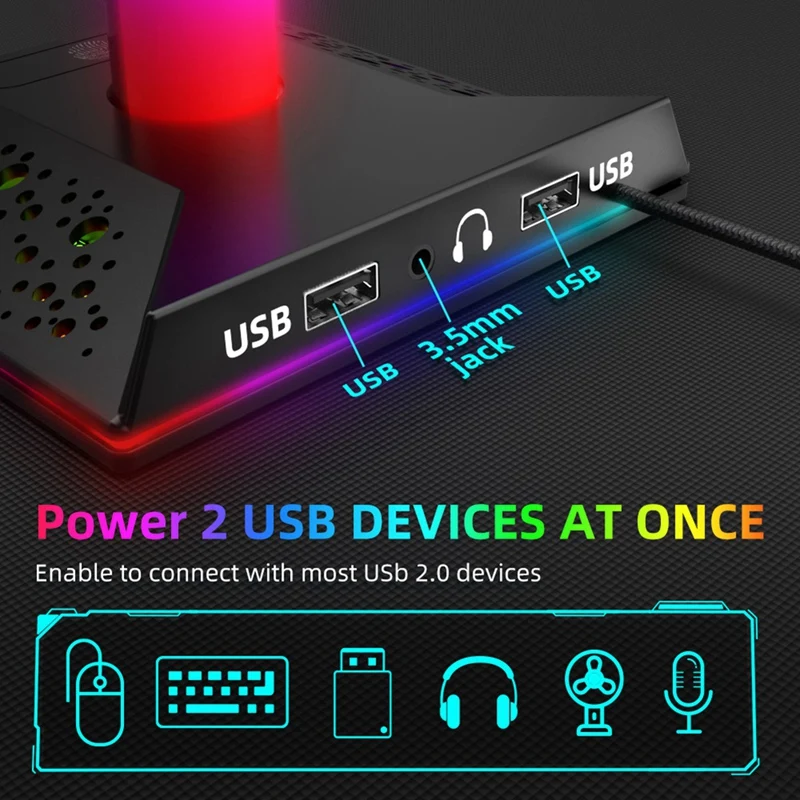 RGB Mängude Kõrvaklappide Seista Gaming Headset Omaniku Kõrvaklappide Riidepuu Tarvikud Dual USB Port Touch Control Valgus Laud 3