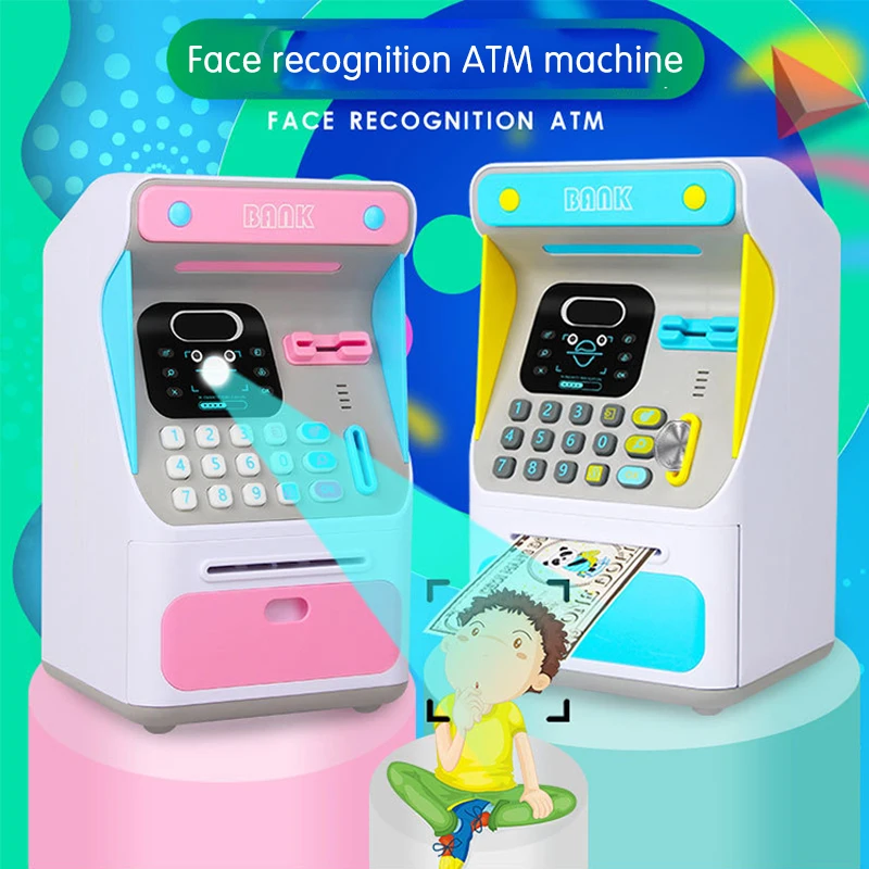 Elektroonilise Simuleeritud näotuvastus ATM Masin Notsu Panga Raha Kasti Mündi Raha Säästa Panka Auto Scroll Paber Pangatähe Kid Kingitus 1