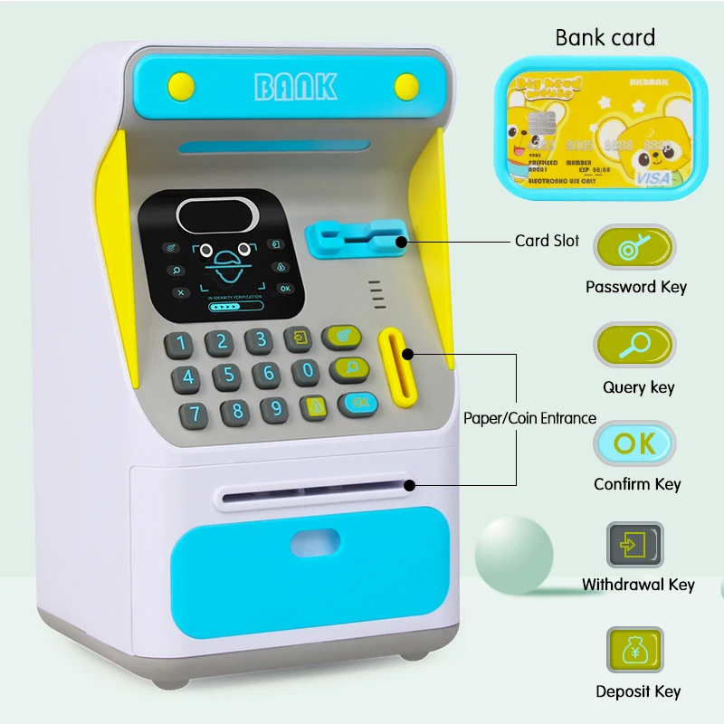 Elektroonilise Simuleeritud näotuvastus ATM Masin Notsu Panga Raha Kasti Mündi Raha Säästa Panka Auto Scroll Paber Pangatähe Kid Kingitus 3