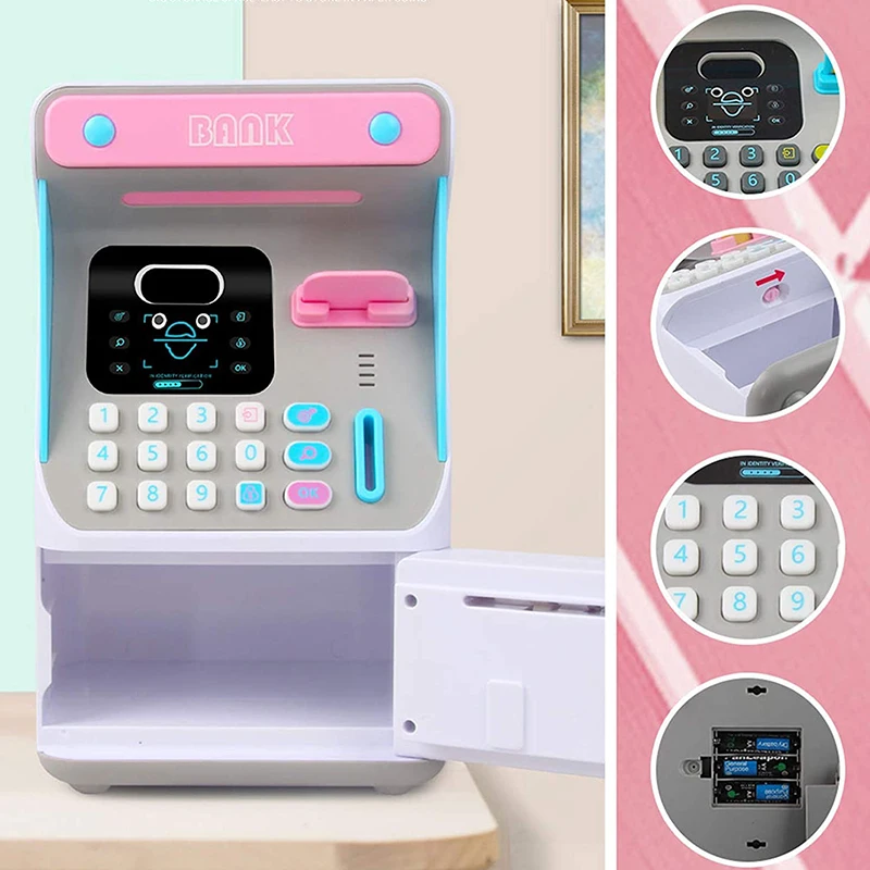 Elektroonilise Simuleeritud näotuvastus ATM Masin Notsu Panga Raha Kasti Mündi Raha Säästa Panka Auto Scroll Paber Pangatähe Kid Kingitus 4