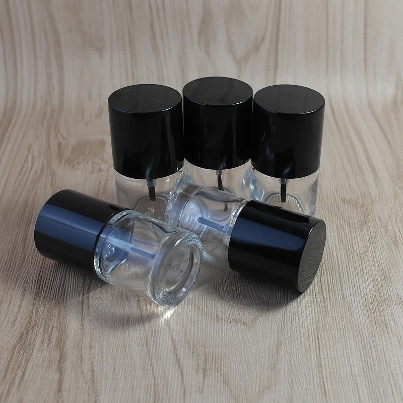 50tk/palju 10ml Tühi küünelaki Pudel w/ Harjad Mini Nail Klaasist Pudel, Läbipaistev Küünte Emailiga Pudel Must kork 2