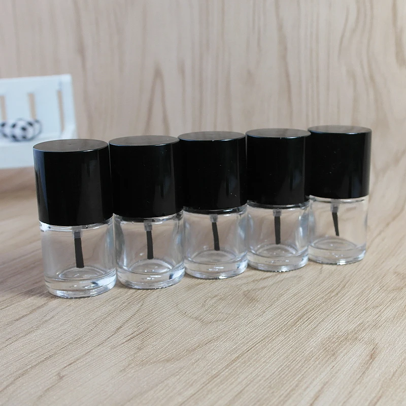 50tk/palju 10ml Tühi küünelaki Pudel w/ Harjad Mini Nail Klaasist Pudel, Läbipaistev Küünte Emailiga Pudel Must kork 3
