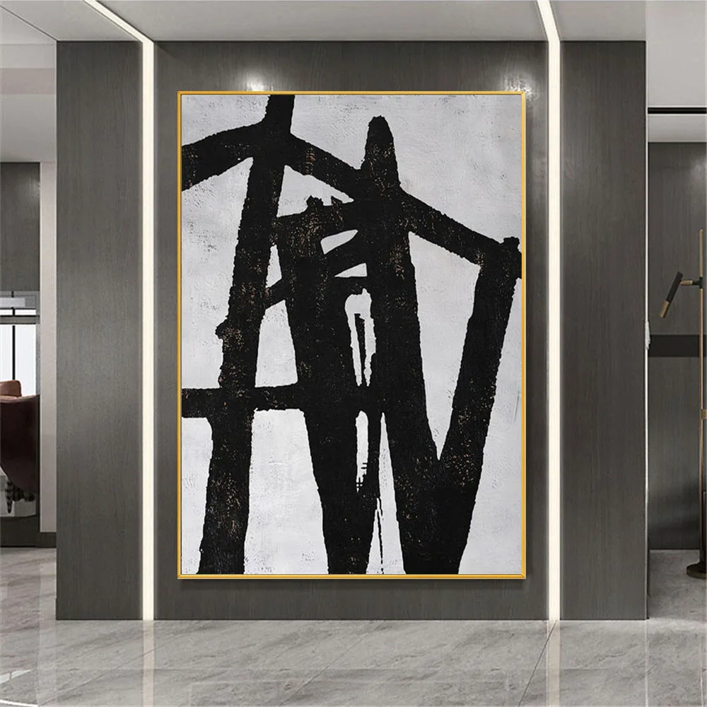 Käsitöö Suur Abstraktse Maali Lõuendile Minimalistlik Riputada Maalid Kaasaegne Minimaalne Must Ja Valge Seina Art Home Decor Pilt 0