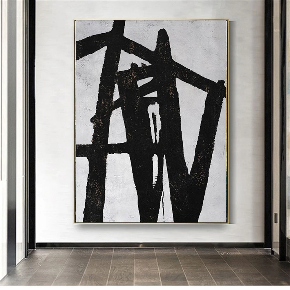 Käsitöö Suur Abstraktse Maali Lõuendile Minimalistlik Riputada Maalid Kaasaegne Minimaalne Must Ja Valge Seina Art Home Decor Pilt 1