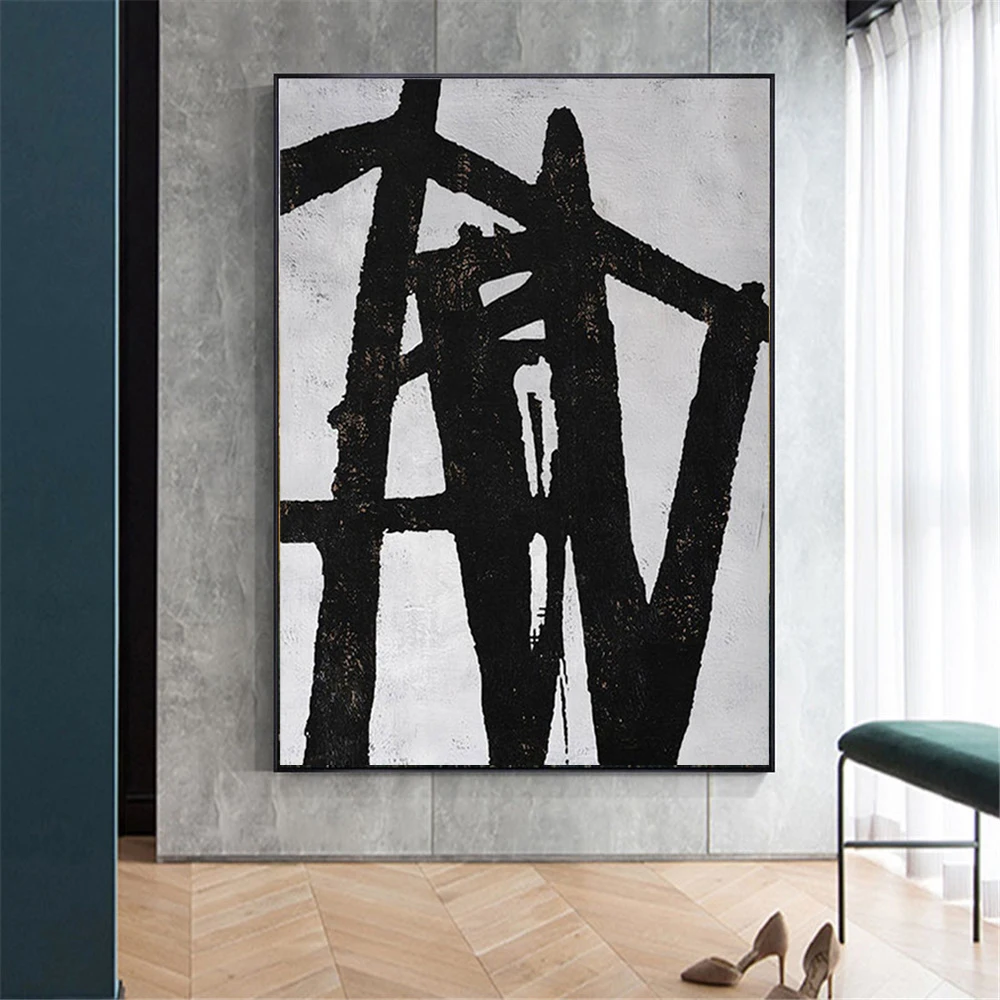 Käsitöö Suur Abstraktse Maali Lõuendile Minimalistlik Riputada Maalid Kaasaegne Minimaalne Must Ja Valge Seina Art Home Decor Pilt 3