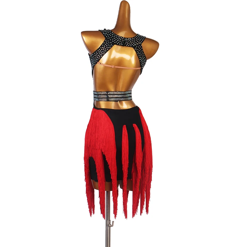 Uus Ladina Tantsu Kleit Konkurentsi Dress Kostüümid Seelik Sooritades Kleit Kive Täiskasvanud Kohandada Laste Fringed Red Seelik 1