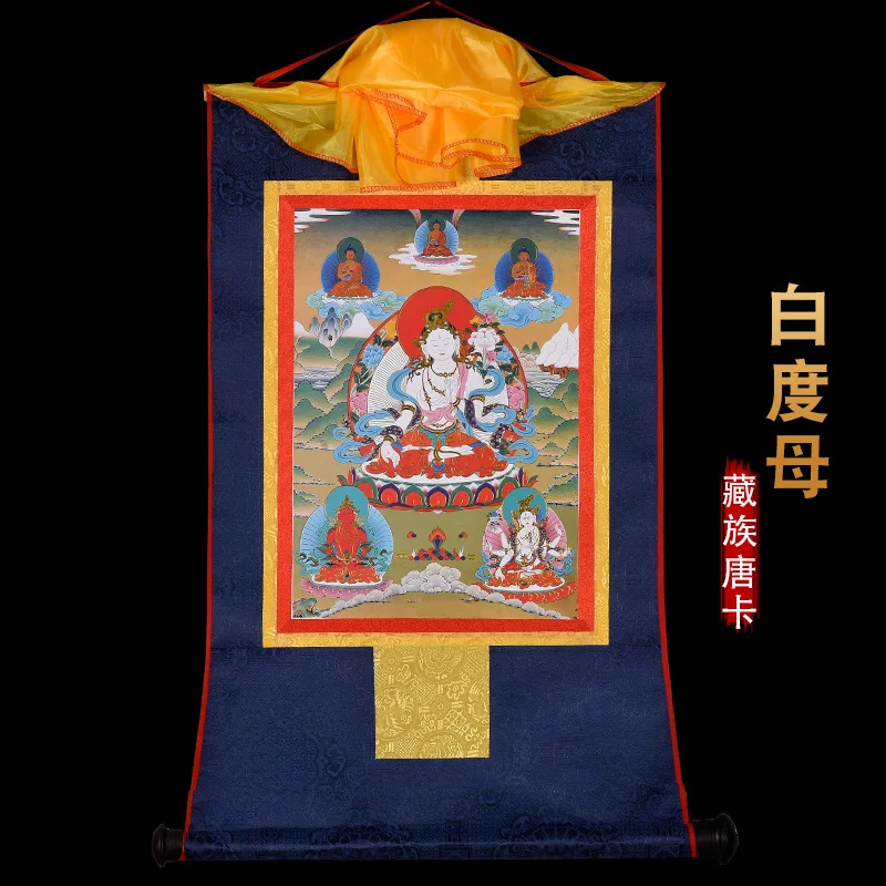 HEA Thangka Tiibeti Budismi KODU templi altari SEINA Decor ART silk valge Tara GUAN YIN Buddha Mandala Thang-ga Rippus maal 0