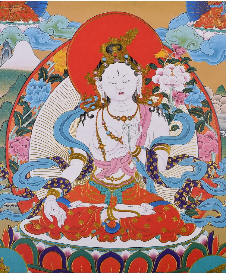 HEA Thangka Tiibeti Budismi KODU templi altari SEINA Decor ART silk valge Tara GUAN YIN Buddha Mandala Thang-ga Rippus maal 3