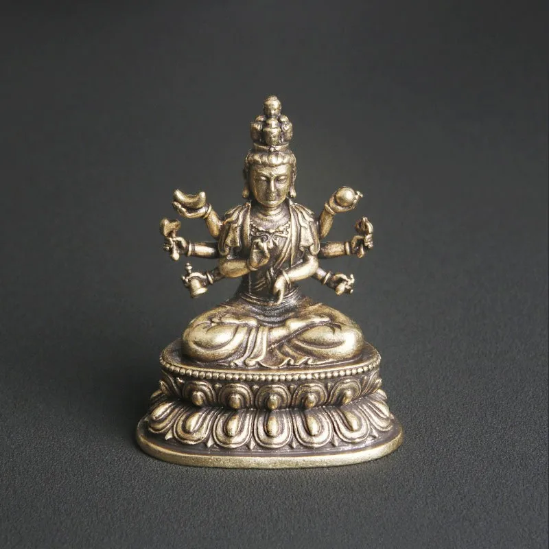 Antiik Messing Tuhat käega Guanyin Buddha Kuju Töölaua Kaunistus Usulised Kummardavad Jumala Kuju Käsitöö-Dekoratsioon 0