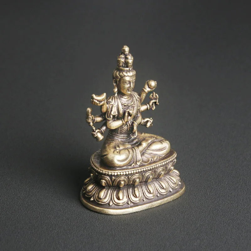 Antiik Messing Tuhat käega Guanyin Buddha Kuju Töölaua Kaunistus Usulised Kummardavad Jumala Kuju Käsitöö-Dekoratsioon 1