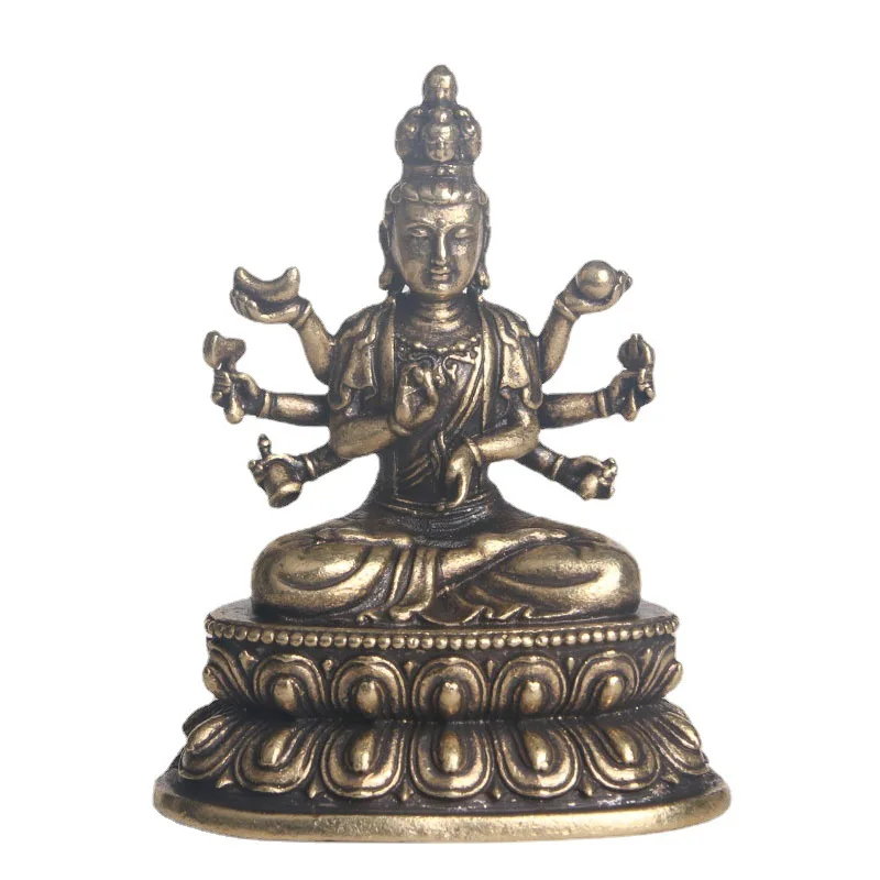 Antiik Messing Tuhat käega Guanyin Buddha Kuju Töölaua Kaunistus Usulised Kummardavad Jumala Kuju Käsitöö-Dekoratsioon 4