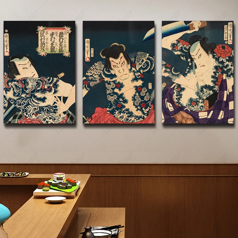 Jaapani Ukiyo-E Plakatid Tätoveering Lõuend Samurai Seinamaaling Tatami Köök Restoran Seina Art Dekoratiivsed Maalid Interjöör Home Decor 1
