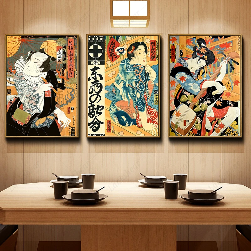 Jaapani Ukiyo-E Plakatid Tätoveering Lõuend Samurai Seinamaaling Tatami Köök Restoran Seina Art Dekoratiivsed Maalid Interjöör Home Decor 2