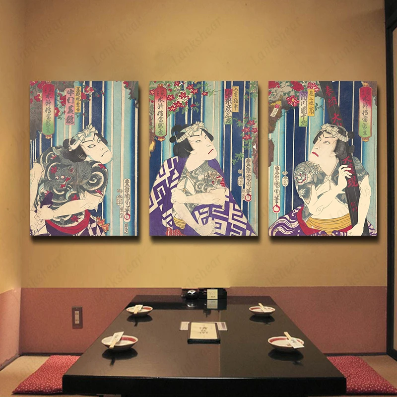 Jaapani Ukiyo-E Plakatid Tätoveering Lõuend Samurai Seinamaaling Tatami Köök Restoran Seina Art Dekoratiivsed Maalid Interjöör Home Decor 3