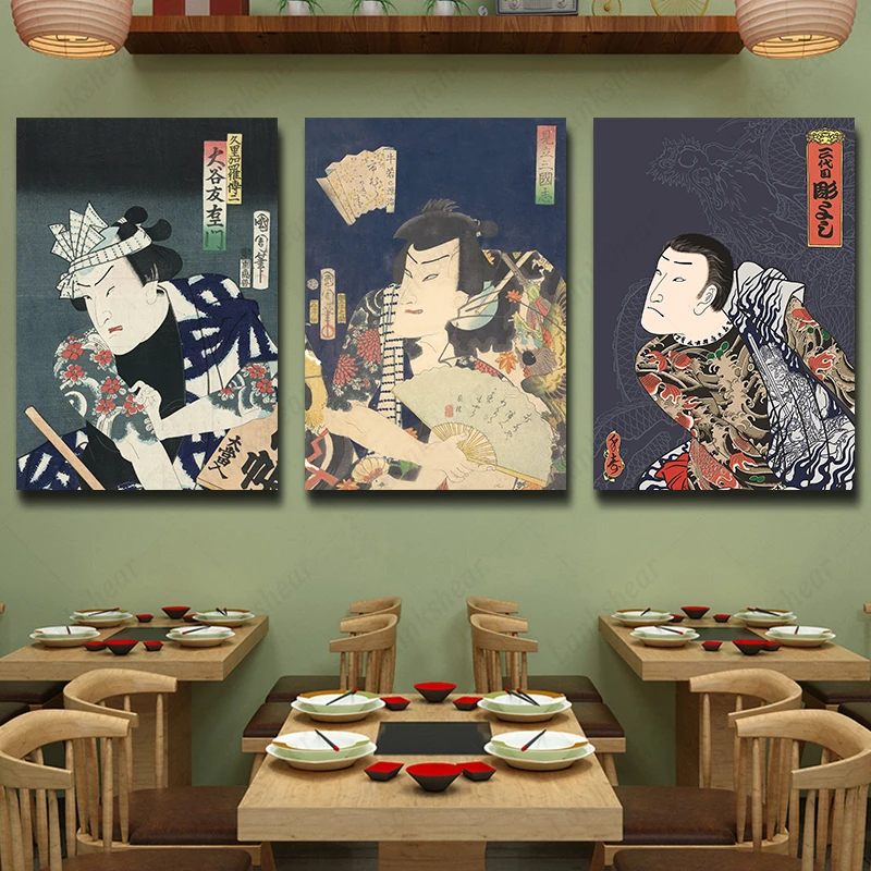 Jaapani Ukiyo-E Plakatid Tätoveering Lõuend Samurai Seinamaaling Tatami Köök Restoran Seina Art Dekoratiivsed Maalid Interjöör Home Decor 4