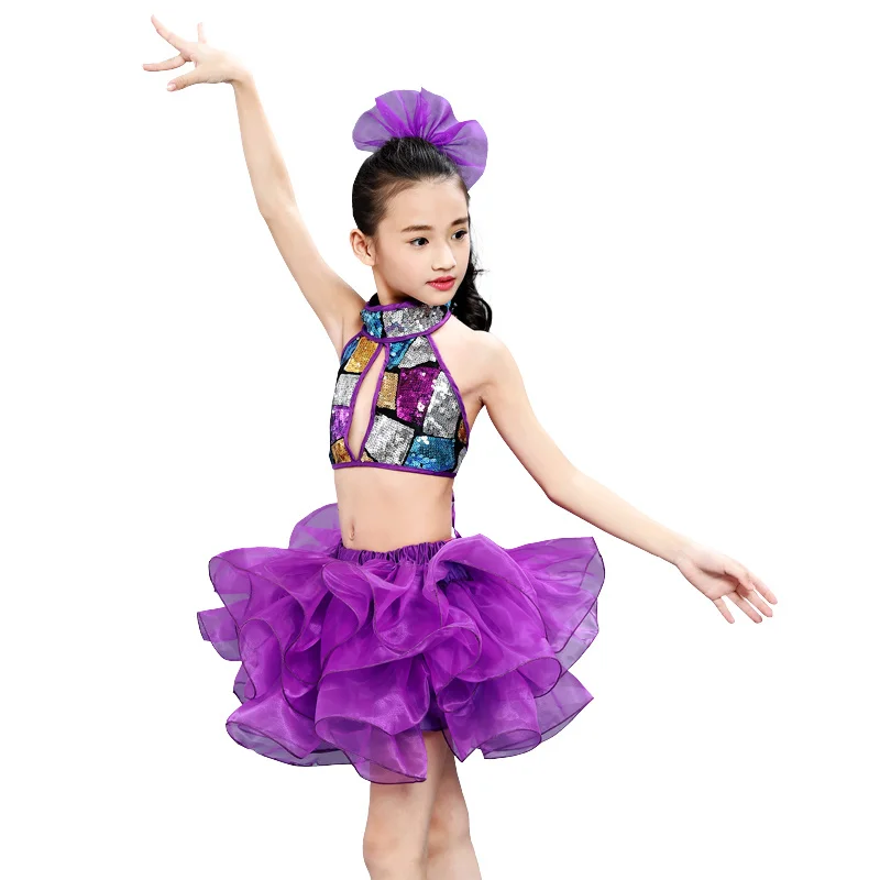 2022 Uus Laste Lilla Seelik Tantsu Kostüümid Tüdrukute Lapsed Laps peep varba kingad Konkurentsi Jazz Stage Tulemuslikkuse Riided 1