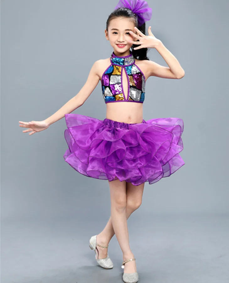 2022 Uus Laste Lilla Seelik Tantsu Kostüümid Tüdrukute Lapsed Laps peep varba kingad Konkurentsi Jazz Stage Tulemuslikkuse Riided 4
