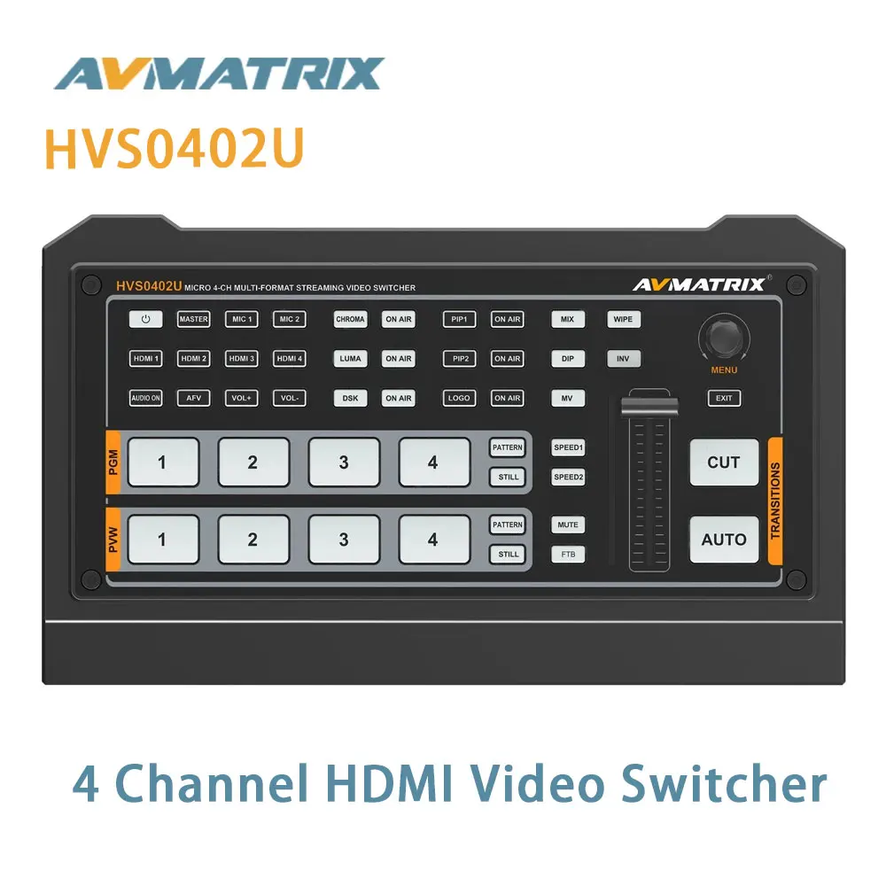 Avmatrix HVS0402U Live Stream Video Switcher Kontrollitud USB Klaviatuur 4 Channel HDMI-sisendid, PC Hõivamiseks Streaming Ühtivad 0