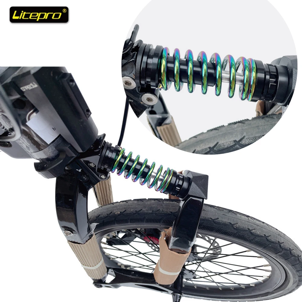 Litepro Folding Bike Ees Amortisaator Eest Linnuke Ees Amortisaatorite Kevadel Reguleeritav Sang Löökide Titaan Eest Linnuke Osad 0