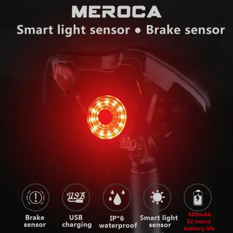 MEROCA Jalgratta Tagumine Tuli IPx6 Veekindel LED Laadimise Jalgratta Smart Auto Piduri Tundlikud Valguse Tarvikud Bike Taillight Kerge 4