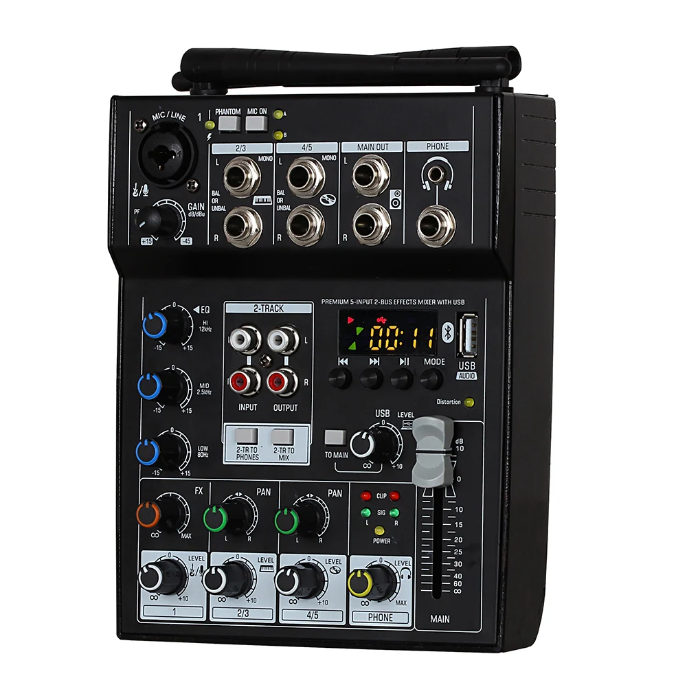 GT502 Audio Mixer 4 Kanalit Mixing Console koos Bluetooth-USB-Mõju Etapi Audio DJ, Karaoke, ARVUTI, millel on 2 Juhtmevaba Mikrofoni 3