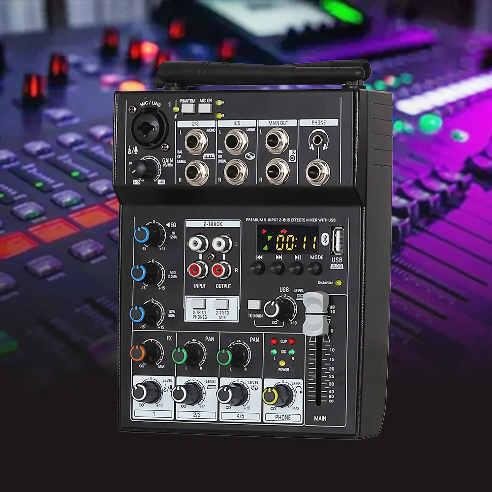 GT502 Audio Mixer 4 Kanalit Mixing Console koos Bluetooth-USB-Mõju Etapi Audio DJ, Karaoke, ARVUTI, millel on 2 Juhtmevaba Mikrofoni 5