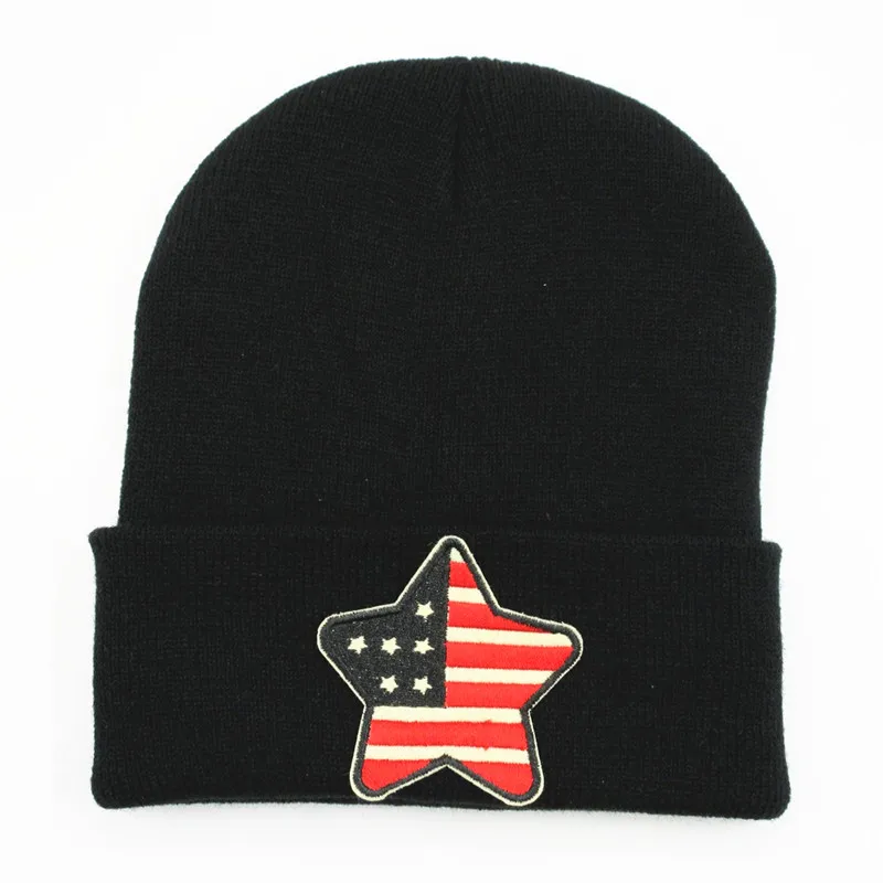 Ameerika lipu tähed tikandid Paksenema kootud müts talvel soe müts Skullies ühise põllumajanduspoliitika beanie müts lapsele mehed naised 61 1