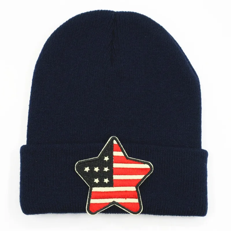 Ameerika lipu tähed tikandid Paksenema kootud müts talvel soe müts Skullies ühise põllumajanduspoliitika beanie müts lapsele mehed naised 61 2