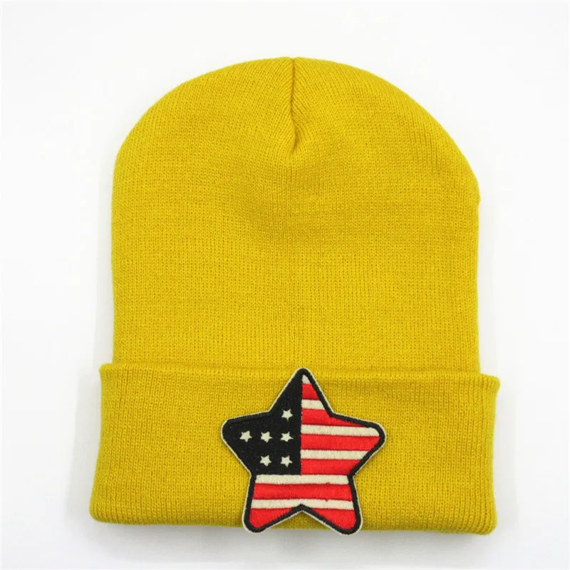 Ameerika lipu tähed tikandid Paksenema kootud müts talvel soe müts Skullies ühise põllumajanduspoliitika beanie müts lapsele mehed naised 61 4