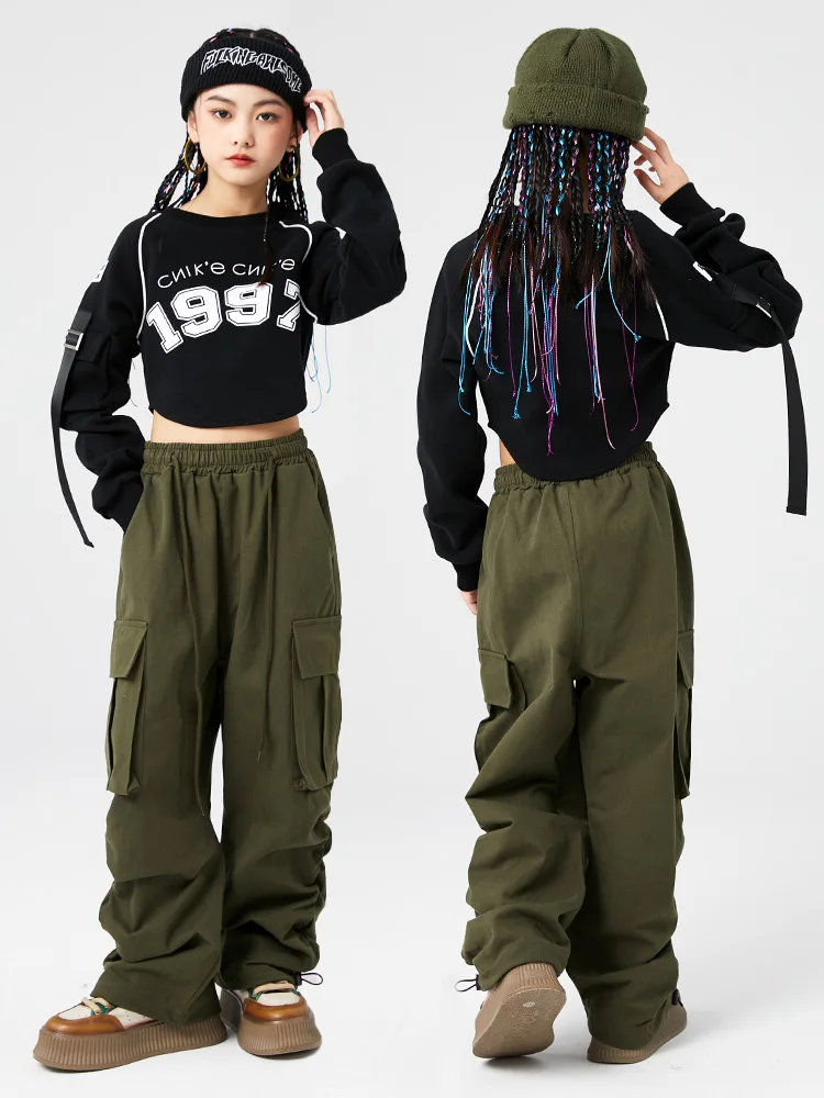Tüdrukud Jazz Tantsu Riided Hip-Hop Tulemuslikkuse Kostüüm Lahe Tops Cargo Püksid Kaasaegse Tantsu Riided Teismeline Lapsed Rave Kanda L9362 1