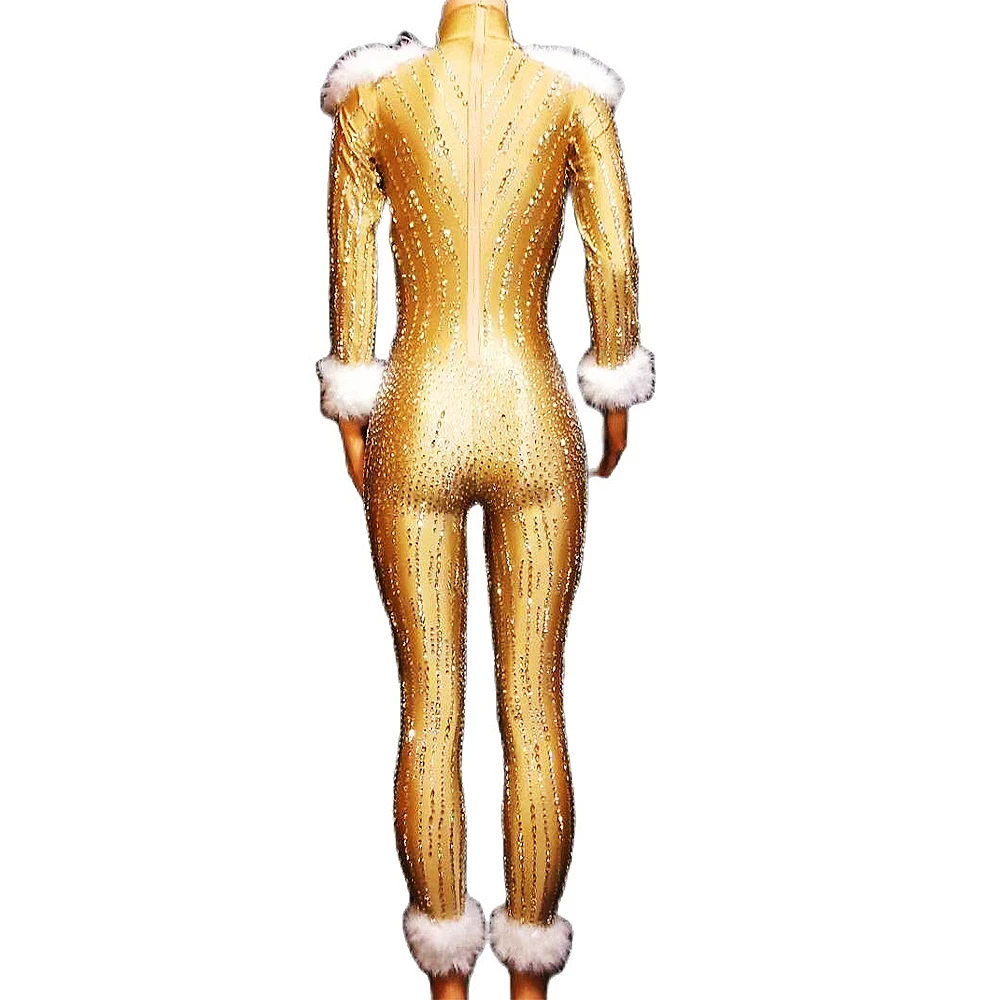 Särav Rhinestone Kuld Seksikas Naiste Jumpsuits Masti Klubi Tantsu-Etapil Kostüüm Valge Suled Partei Riided Rave Drag Queen Kanda 1