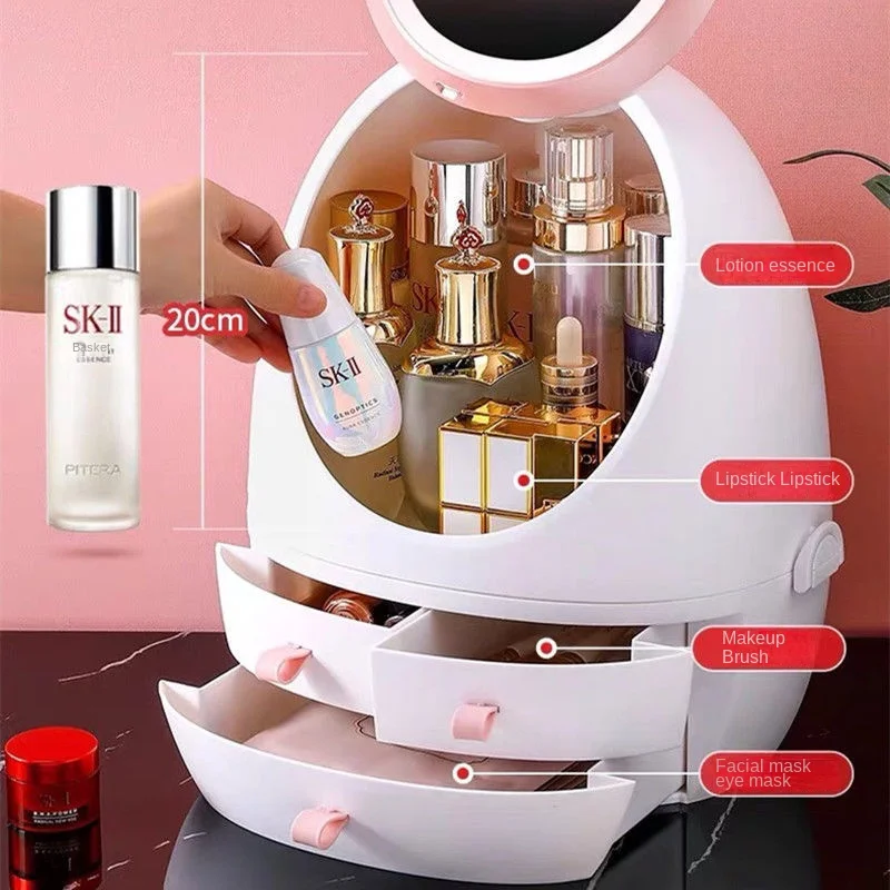 Net Punane Kosmeetika Ladustamise Kasti Tolmukindel Vöö Peegel Integreeritud Naha Hooldus Huulepulk Tualettlaud Leibkonna Desktop Riiul-Kapp 2