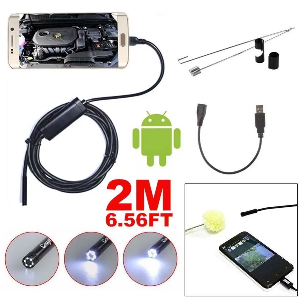 Pikkus 2M 5,5 mm videokaamera 6 Led Android USB 1/9 CMOS Endoscope Veekindel Kontrolli Borescope Video Toru Kaamera Kaabel 0
