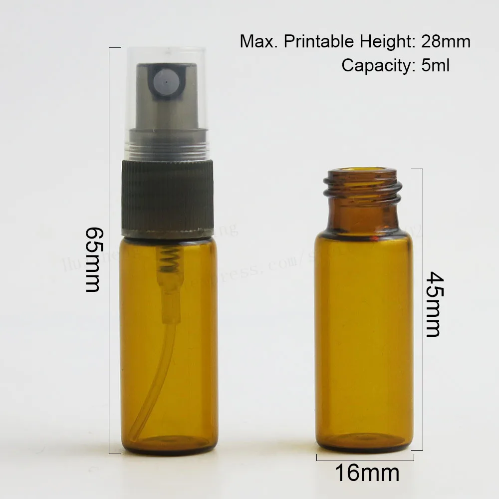 50 X 5 ml Merevaiguvärvi Travel Väike Korduvtäidetavaid Parfüümi Pudeli 5CC Pruun Klaas Lõhnaaine pihusti Udu pihustatud Vedeliku Mahuti 1